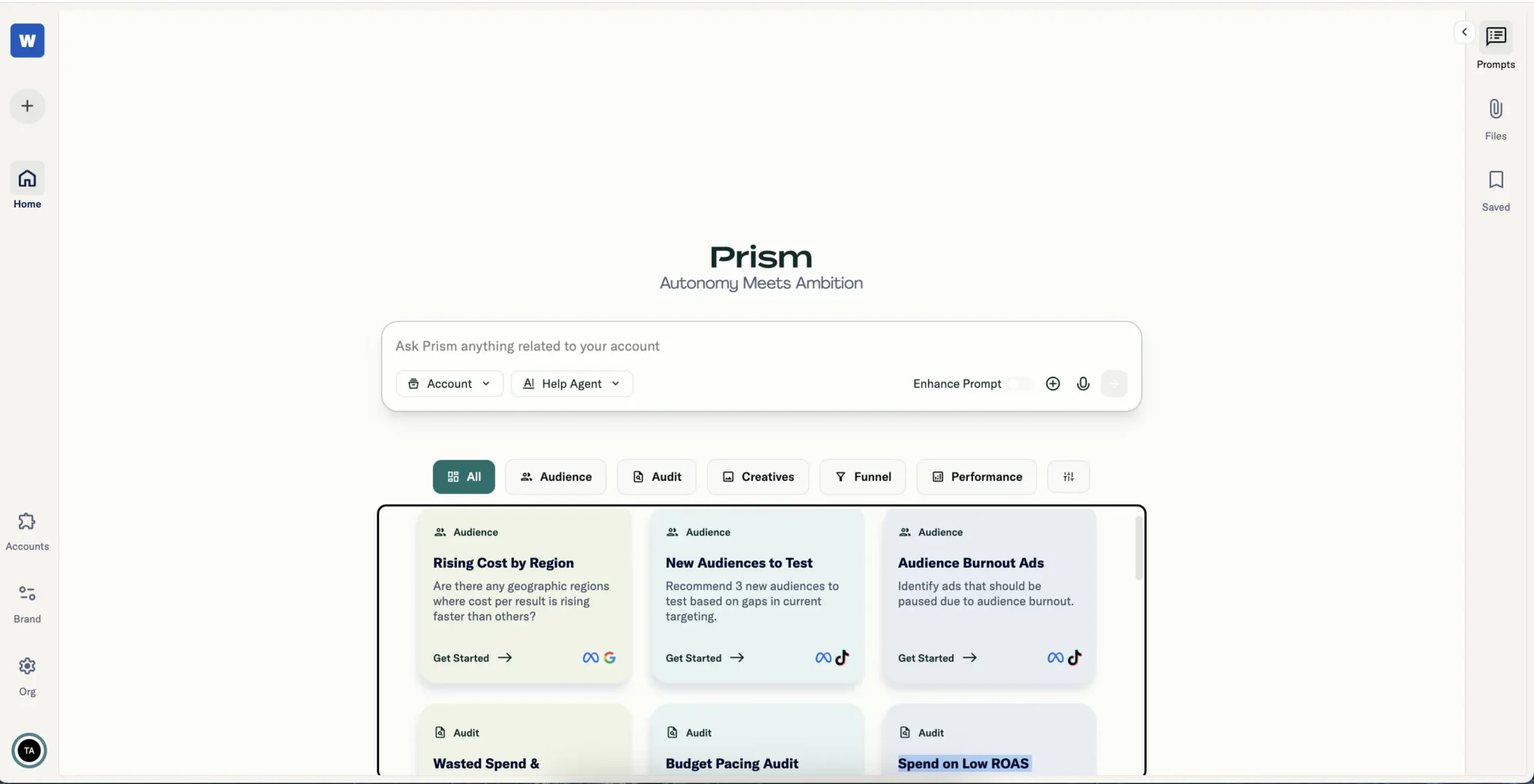Prism AI marketing analytics interface